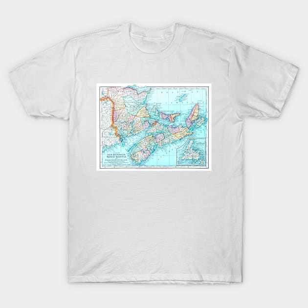 Map of New Brunswick, Nova Scotia, Prince Edward Island & Newfoundland, Canada 1891 T-Shirt by rocketshipretro